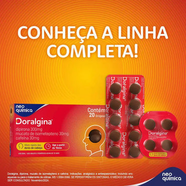 Doralgina Dipirona Sódica 300mg + Isometepteno 30mg + Cafeína 30mg 20 comprimidos