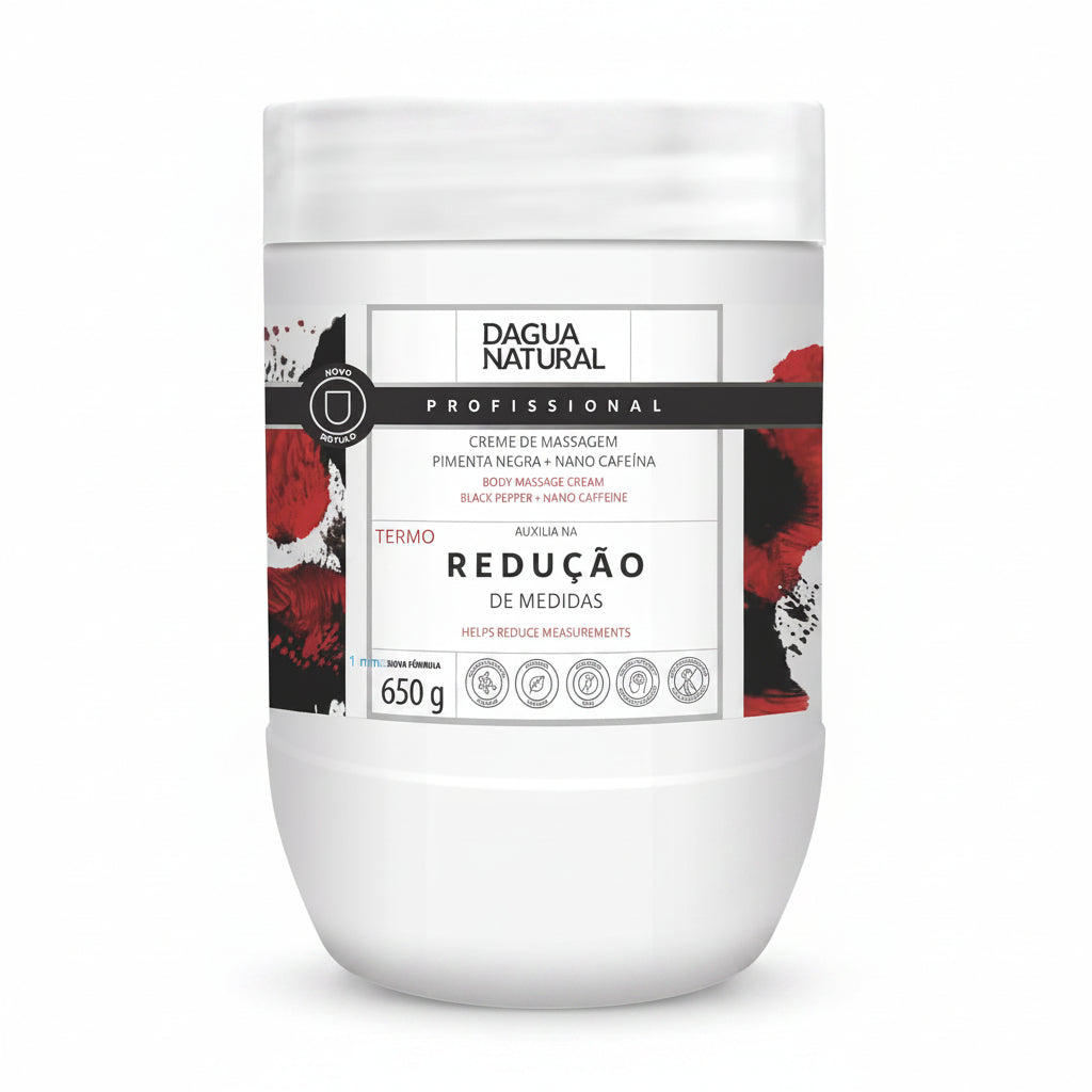 D'Agua Natural Creme de Massagem Pimenta Negra + Nano Cafeina Redução de Medidas (650g)