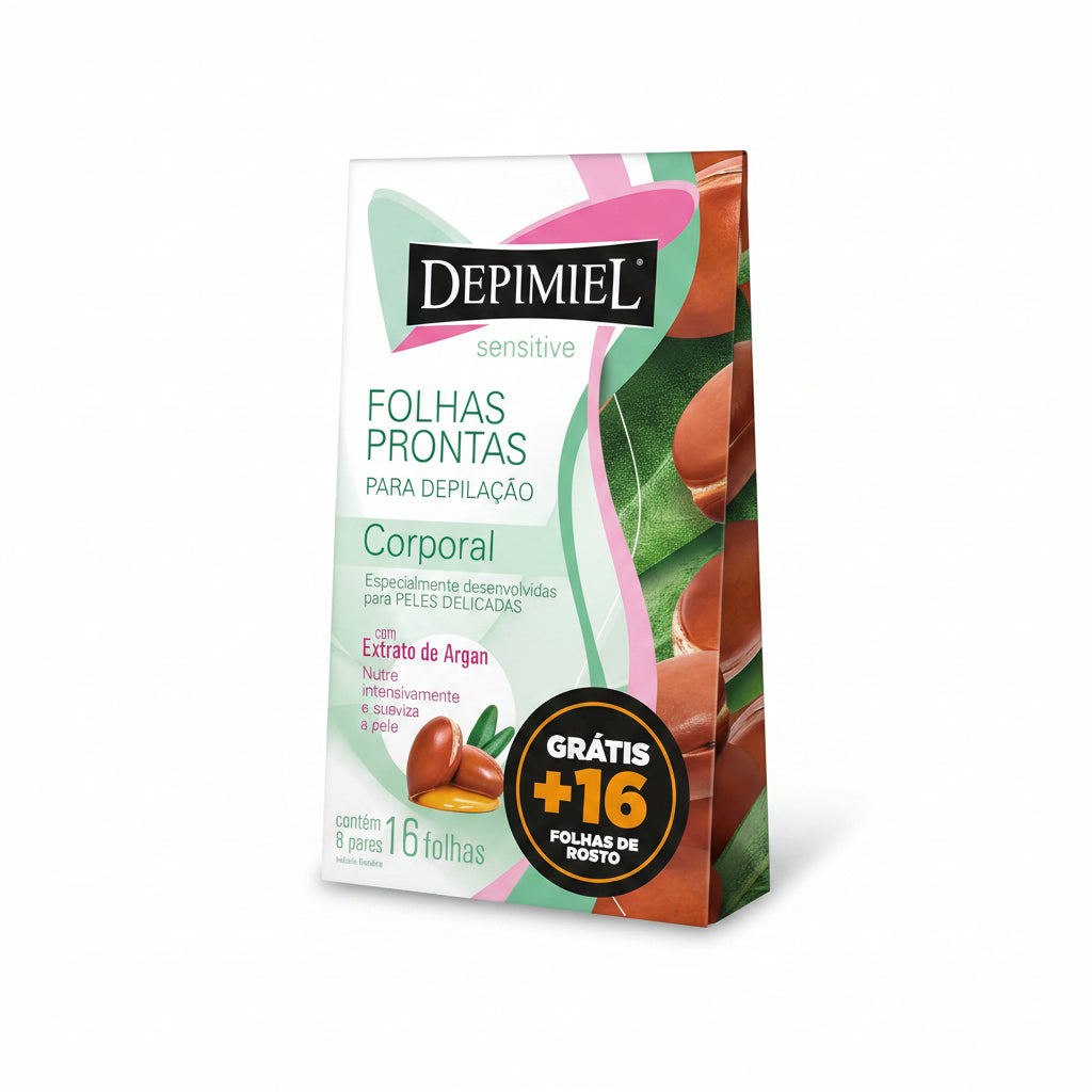 Depimiel Folhas para Depilação Corporal Sensitive - Caixa com 16 Unidades + 16 Folhas para Rosto (59g)