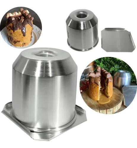 Forma Bolo Panetone Trufado Com Tampa Alumínio 15x13cm 500g
