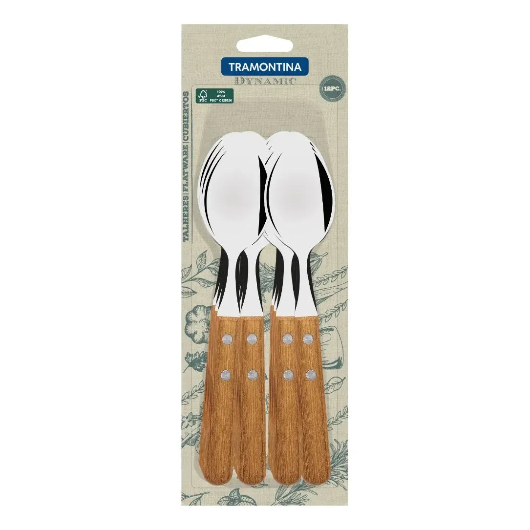 Conjunto de Colheres de Mesa Tramontina Dynamic com Lâminas em Aço Inox e Cabos de Madeira Natural 12 Peças 480g OFERTA!!