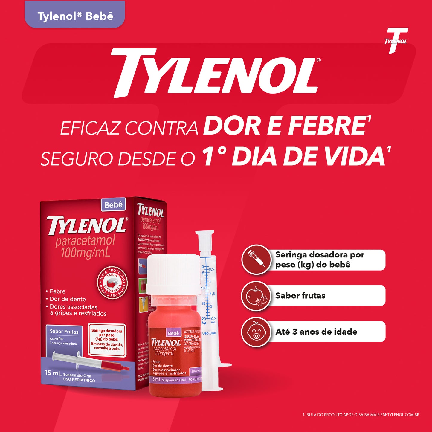 Tylenol Paracetamol Bebê 100mg/ml Sabor Frutas (15ml)