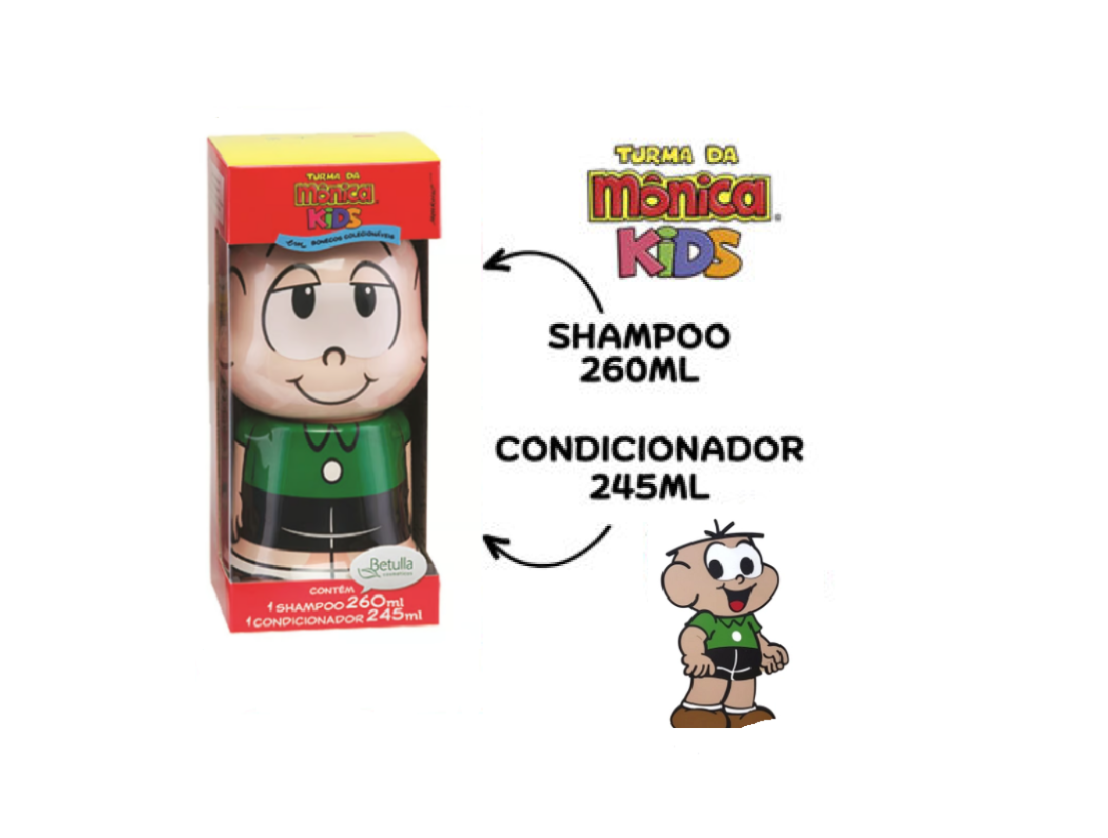 Kit Turma Da Mônica Cia. da Natureza Shampoo 260ml + Condicionador 245ml - Boneco Cebolinha