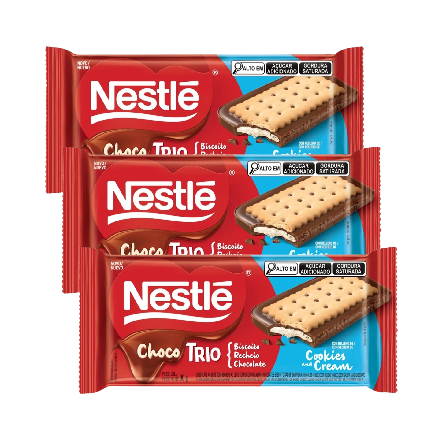 Nestlé Barra de Chocolate Choco Trio Biscoito Recheio Cookies and Cream (3x90g)