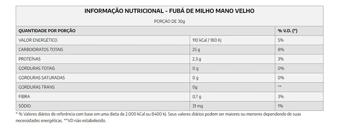 Fubá De Milho Natural Mano Velho (500g)