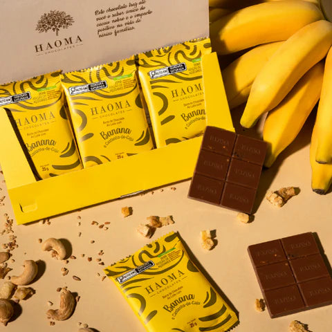 Haoma Barra de Chocolate Banana e Castanha-de-Caju | Linha Stevia (75g)