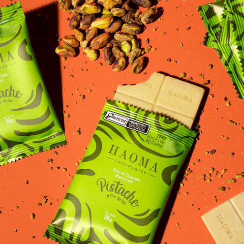 Haoma Barra de Chocolate Pistache e Flor de Sal | Linha Stevia (75g)