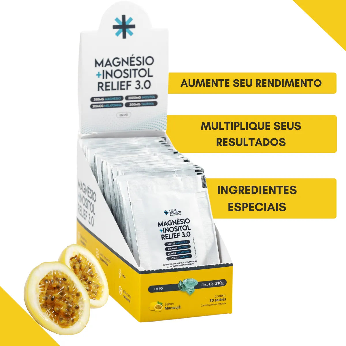 True Magnésio + Inositol Relief 3.0 Sachê - Maracujá (3x7g)