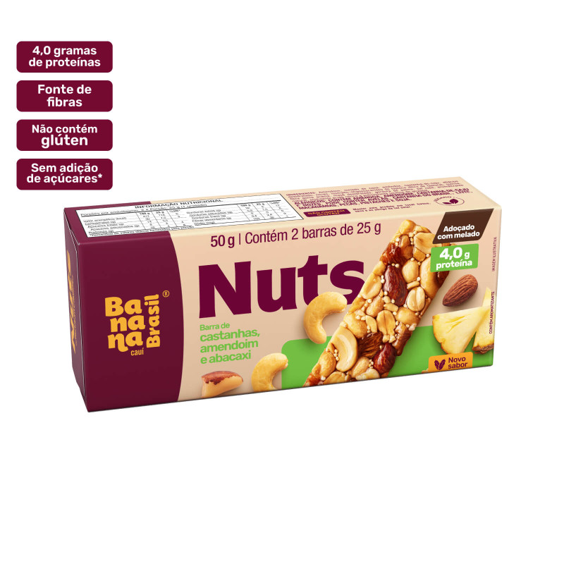 Banana Brasil Nuts - Caixa com 2 Unidades | Castanhas, Amendoim e Abacaxi (50g)