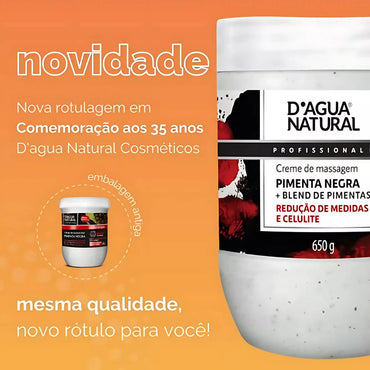 D'Agua Natural Creme de Massagem Pimenta Negra (650g)