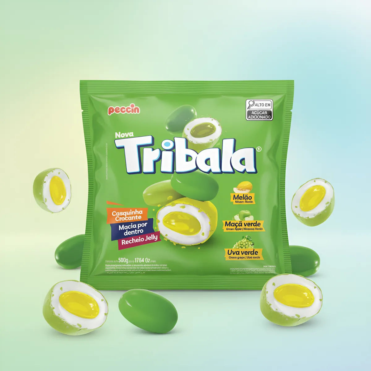 Bala Mastigavel Tribala Peccin Sortida Verde - 500 Gr
