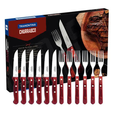 Tramontina Polywood Jumbo Stainless Steel Barbecue Set, Red, 12 Pieces