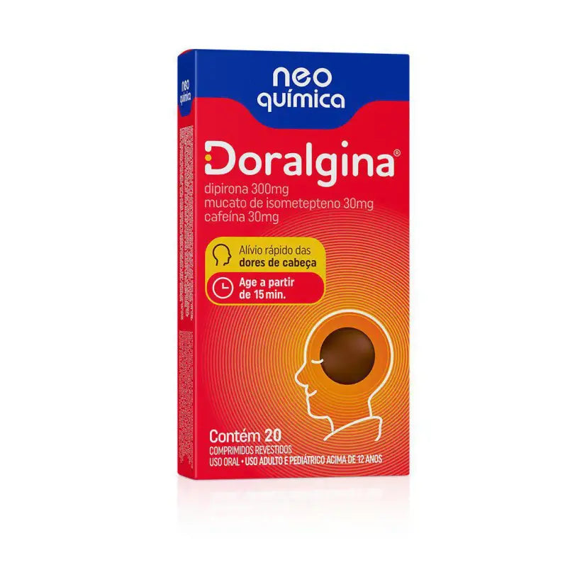 Doralgina Dipirona Sódica 300mg + Isometepteno 30mg + Cafeína 30mg 20 comprimidos