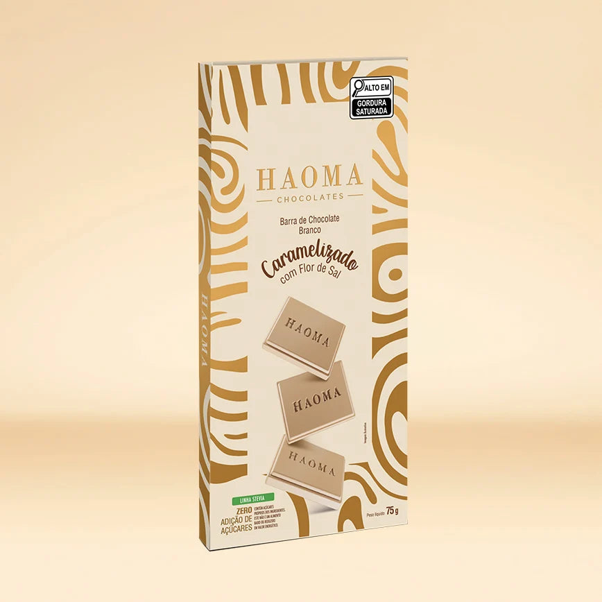Haoma Barra de Chocolate Branco Caramelizado com Flor de Sal | Linha Stevia (75g)