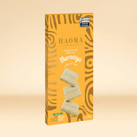 Haoma Barra de Chocolate Branco com Maracujá e Nibs de Cacau | Linha Stevia (75g)