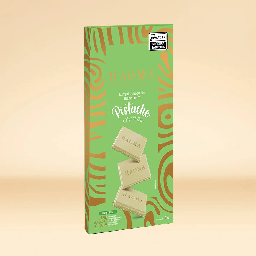 Haoma Barra de Chocolate Pistache e Flor de Sal | Linha Stevia (75g)