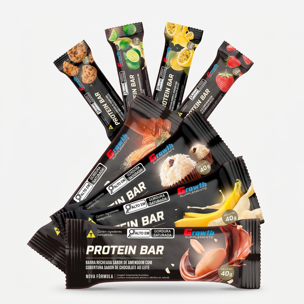 Growth Protein Bar Barra de Proteína - Display C/ 12 Un. 480g
