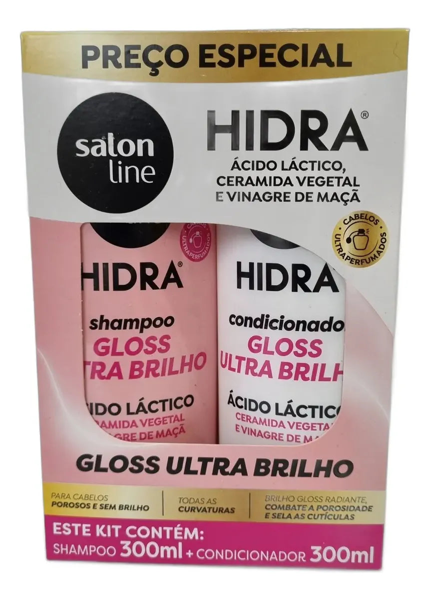 Salon Line Kit Gloss Ultra Brilho: Hidra Nutrição e Brilho - Shampoo + Condicionador (300ml) Oferta!