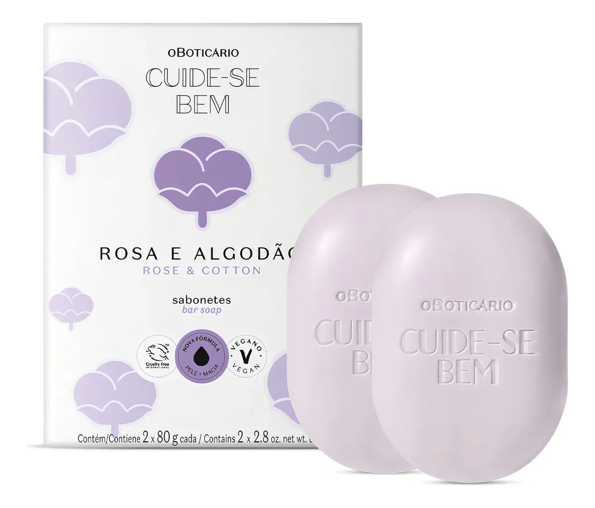 O Boticário Sabonete em Barra Cuide-se Bem: Rosa e Algodão (Caixa com 2x80g)