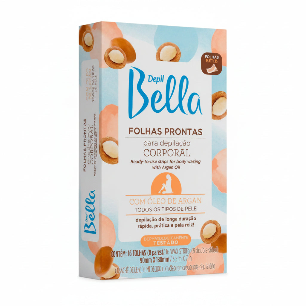 Depil Bella Folhas Prontas para Depilação Corporal: Óleo de Argan - 16 Folhas 8 Pares