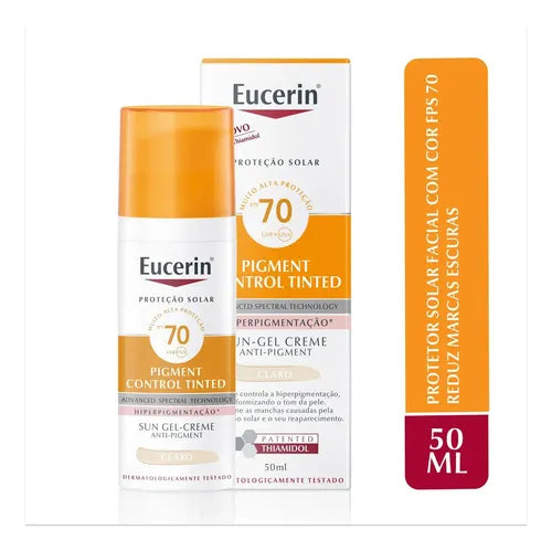 EUCERIN Protetor Solar Facial Antimanchas Cor Clara FPS 70 50ml, Pigment Control, Proteção UVA, UVB e Luz Visível, Thiamidol