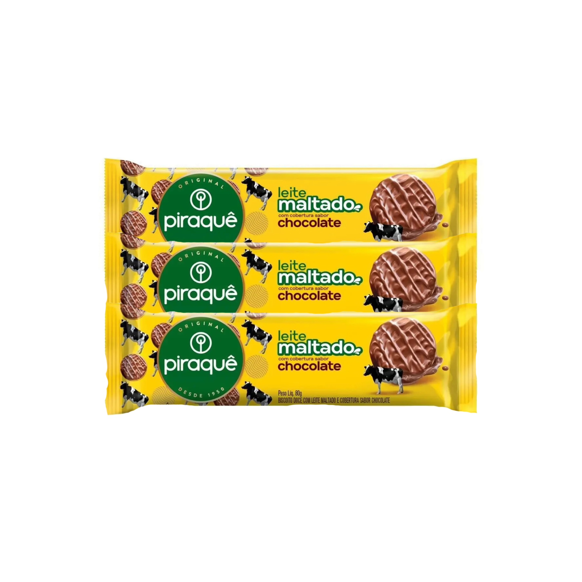 Biscoito Piraquê Leite Maltado Coberto com Chocolate 3x80g