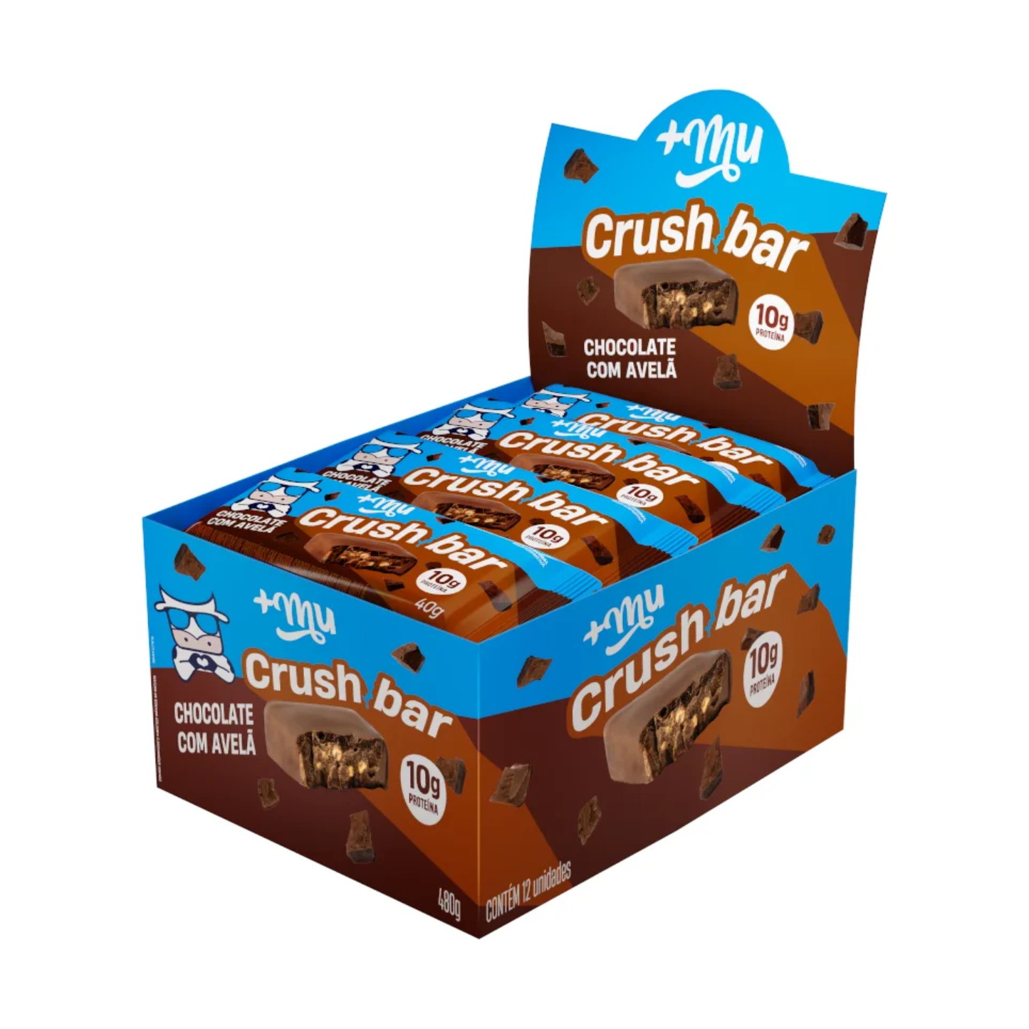 +Mu Crushbar Chocolate com Avelã - Caixa com 12 Unidades (480g)