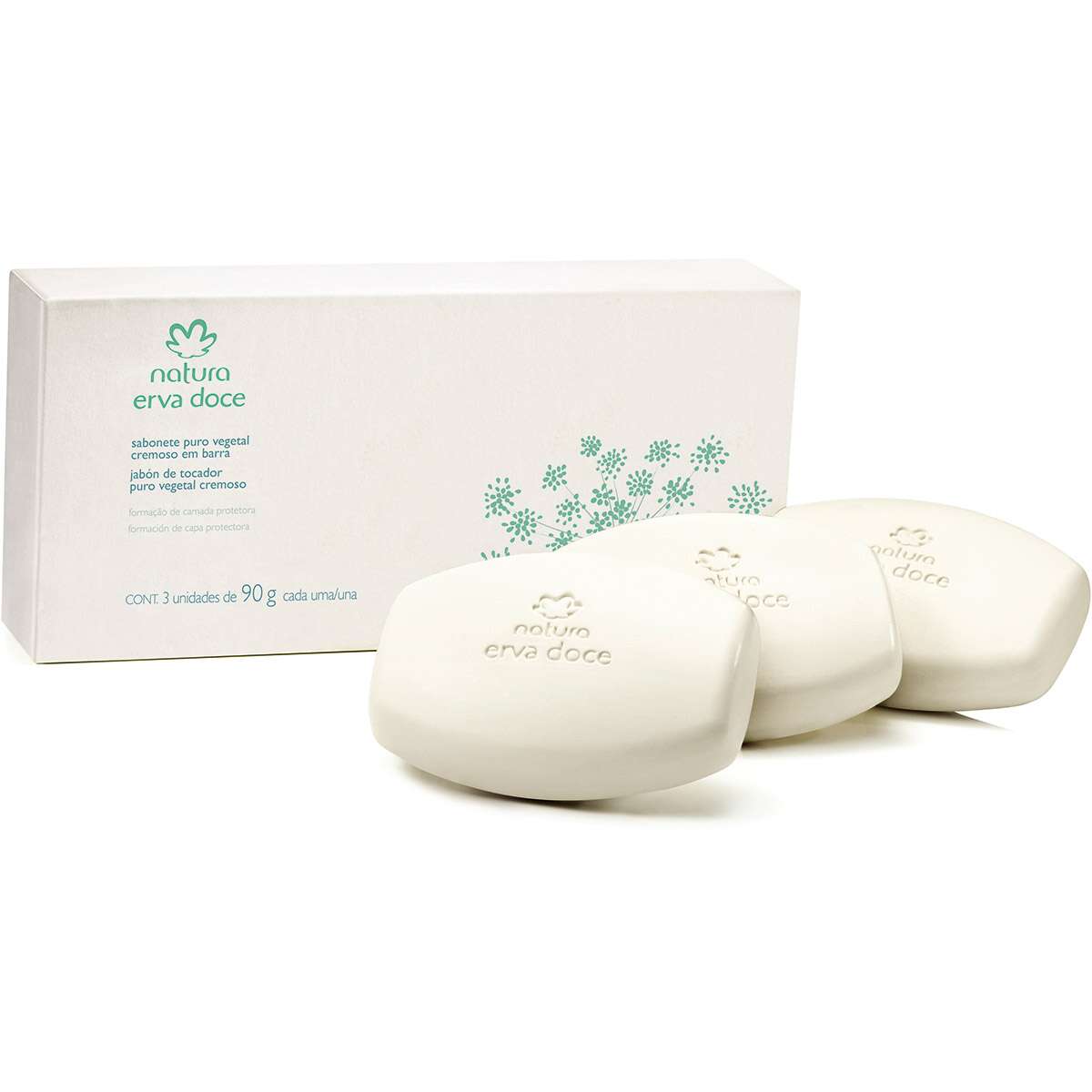 Natura Sabonete em Barra Puro Vegetal Erva Doce - Caixa com 3 Unidades (270g)