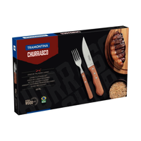 Conjunto Jogo de Talheres Tramontina Jumbo para Churrasco Cabo de Madeira Natural 12 Peças