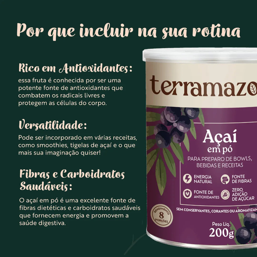 Açaí em Pó Natural Terramazonia Sem Conservantes Pote (200g)