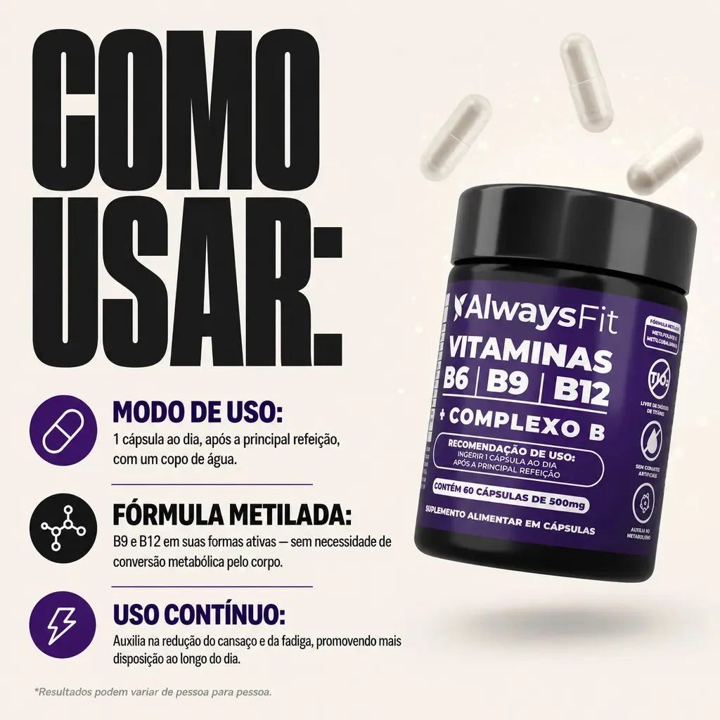 Vitaminas do Complexo B Alwaysfit  Metilfolato + Metilcobalamina 60 Cápsulas