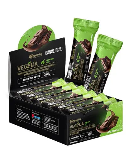 Growth Protein Bar Barra de Proteína Vegana - Display C/ 12 Un. Sabor Cacau Black