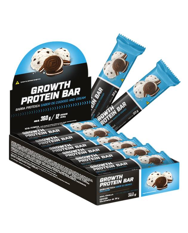 Growth Protein Bar Barra de Proteína - Display C/ 12 Un. Sabor Coookies & Cream