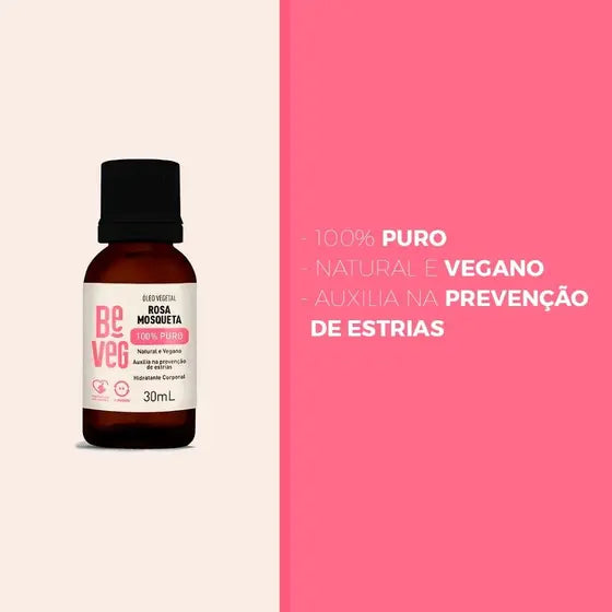 BeVeg Óleo de Rosa Mosqueta 100% Puro - Hidratante Corporal Vegano (30ml)