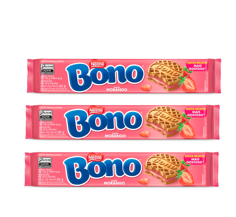 Biscoito Recheado Bono Morango 3X90g