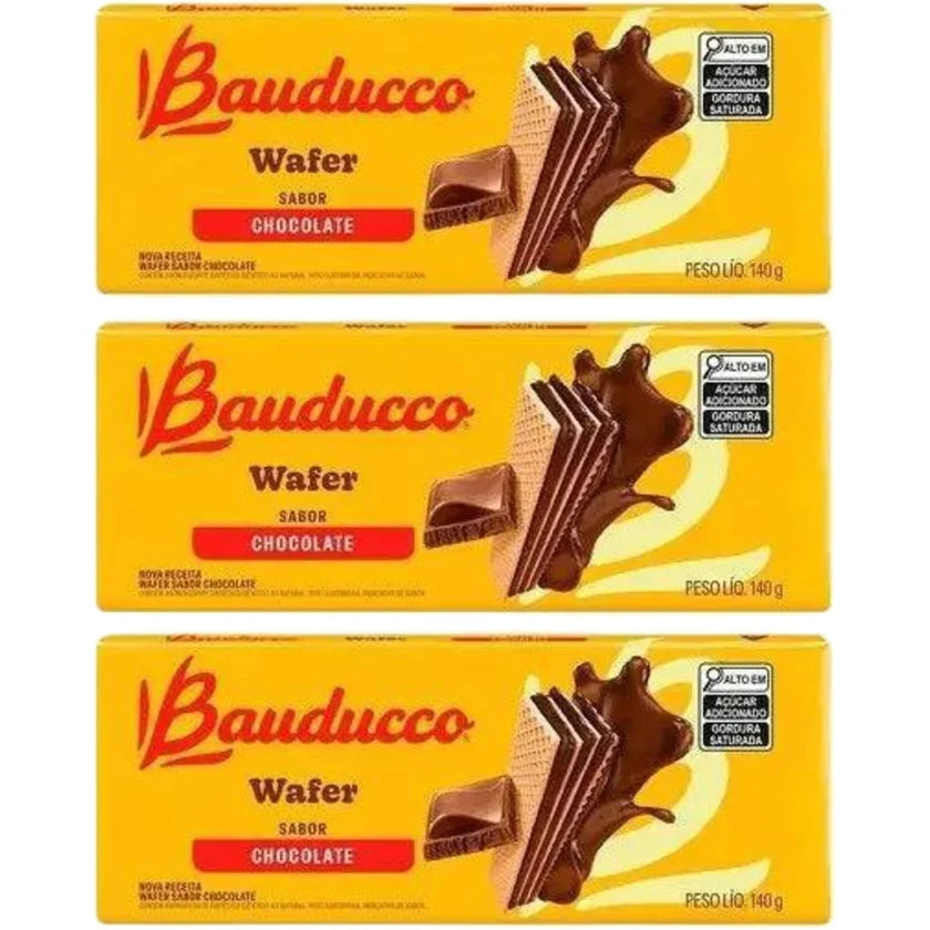 Bauducco Biscoito Wafer Recheio Chocolate (3x140g).