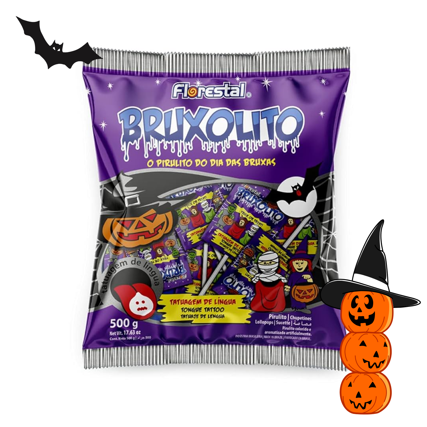 Pirulito Bruxolito Tatoo Sortido (500g)