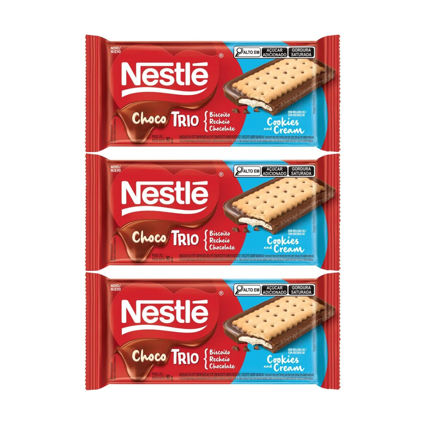 Nestlé Barra de Chocolate Choco Trio Biscoito Recheio (3x90g)