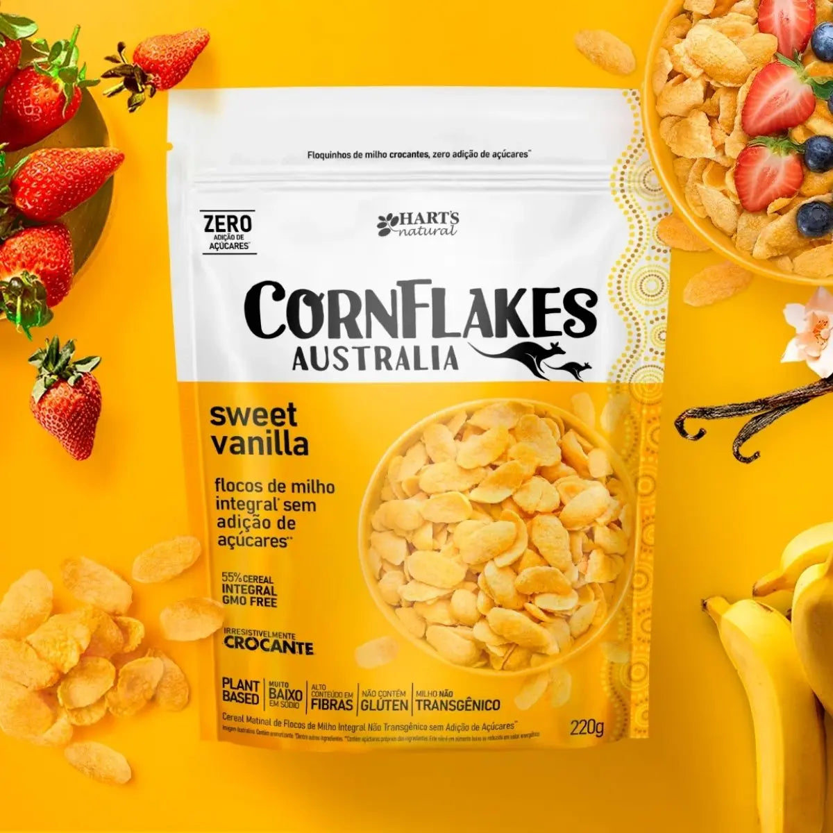 Cereal CornFlakes Harts Cereal Baunilha em pacote sem glúten 220 g