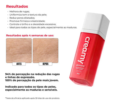 Creamy Skincare Sérum Facial Retinal 30g | Melhora Rugas, Reduz Poros Dilatados, Controla Brilho, Promove Firmeza, Uniformiza Tom | Todos os Tipos de Pele, Noturno