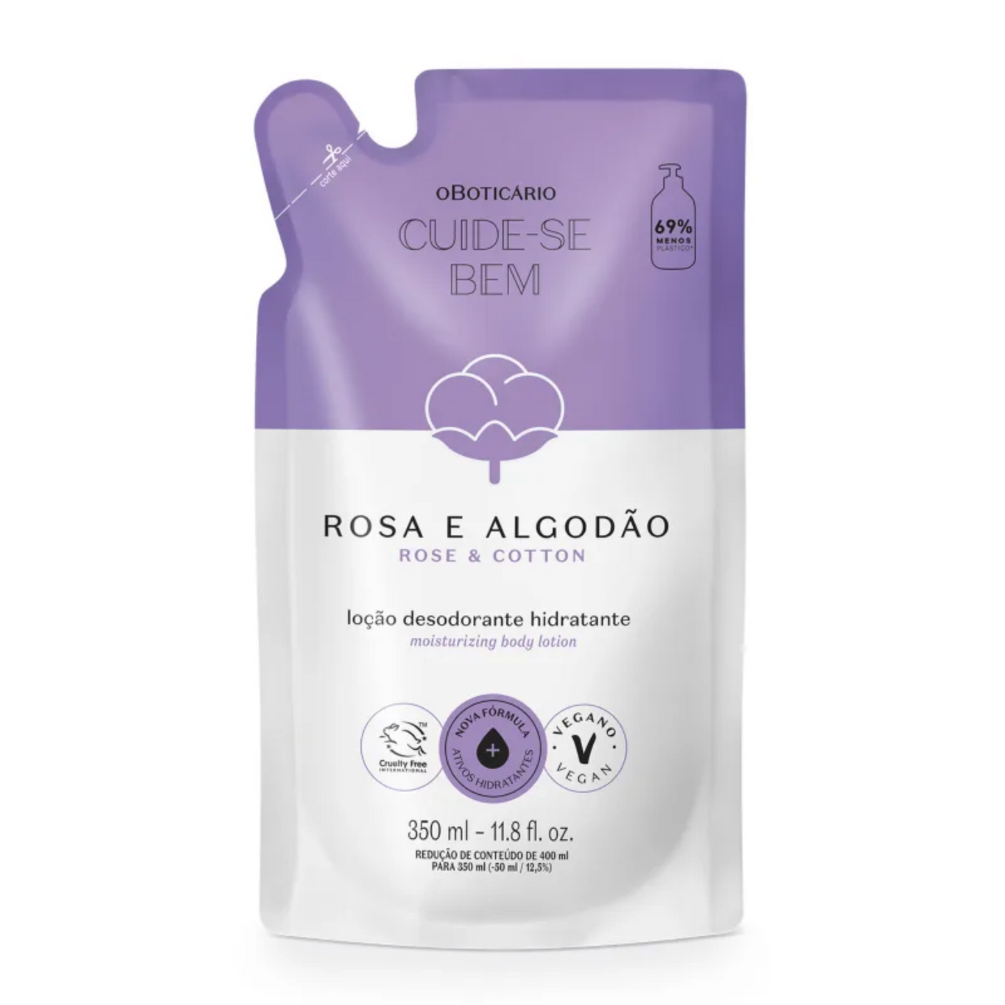 O Boticário Loção Desodorante Hidratante Cuide-se Bem Refil: Rosa & Algodão (350ml)