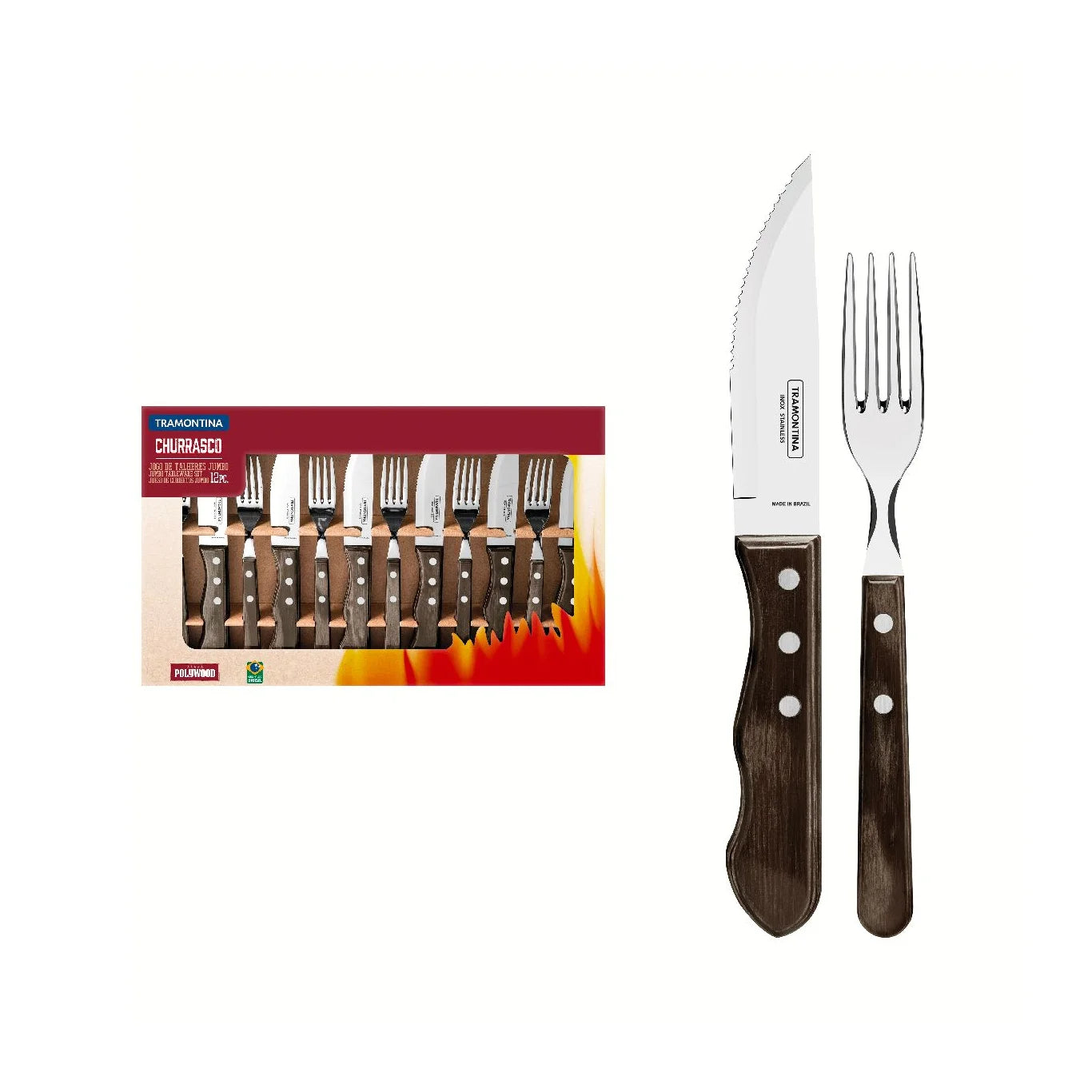 Jogo de Talheres para Churrasco Tramontina Polywood e Aço Inox 12 Peças OFERTA!!