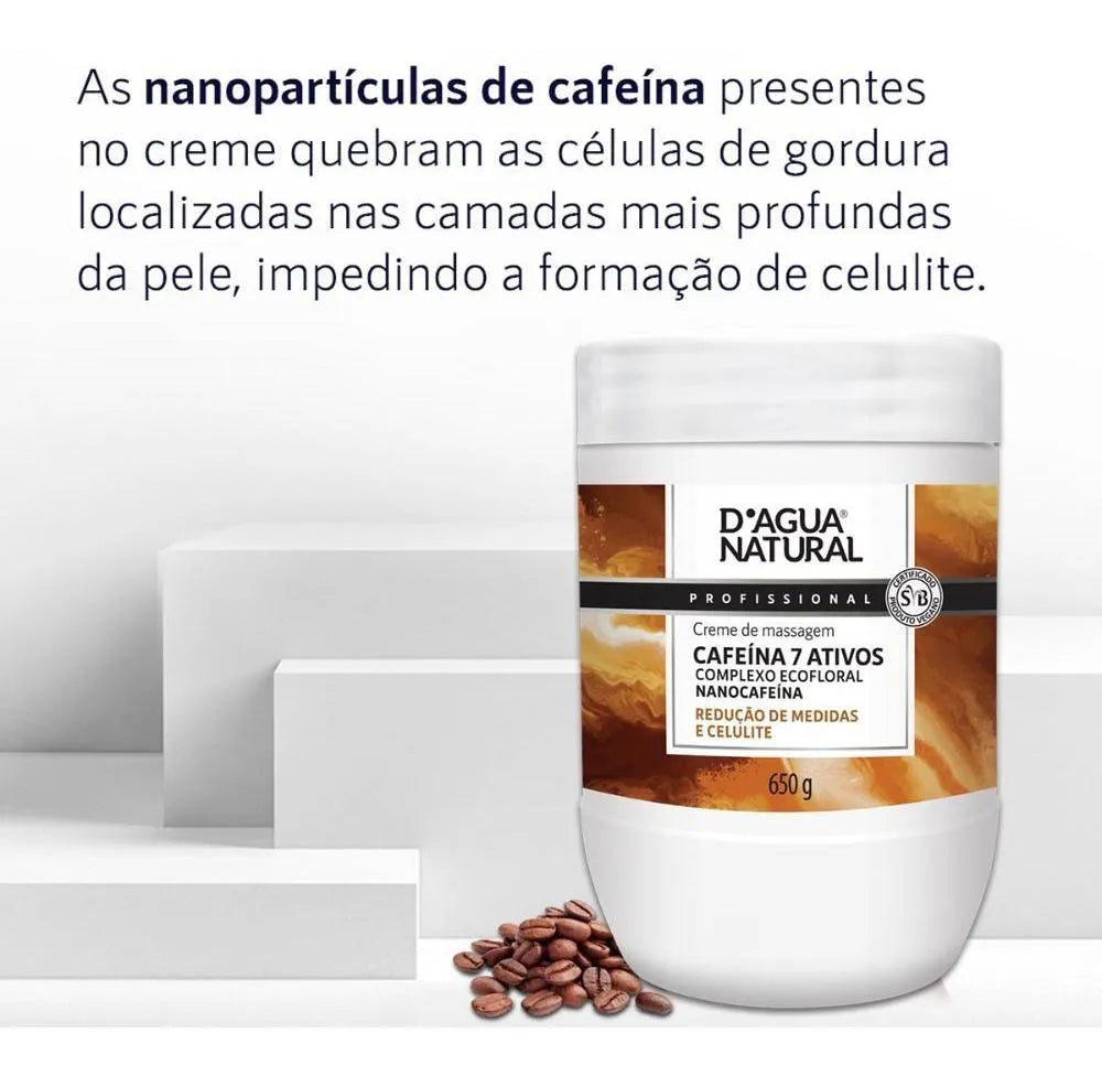D'Agua Natural Creme para Corpo Massoterapia Cafeina 7 Ativos (650g)