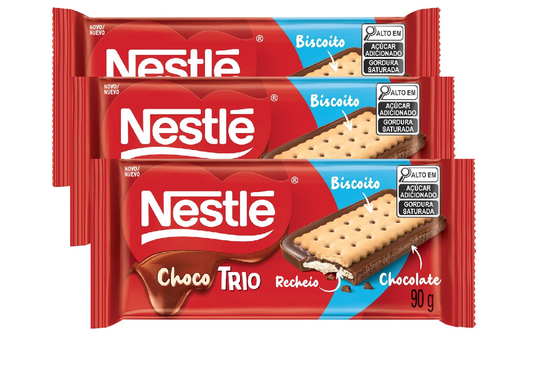 Chocolate Choco Trio Biscoito Recheio Ao Leite 3x90g - Nestle