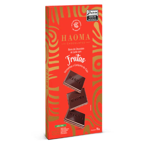 Haoma Barra de Chocolate Frutas Vermelhas e Castanha-de-Caju | Linha Stevia (75g)