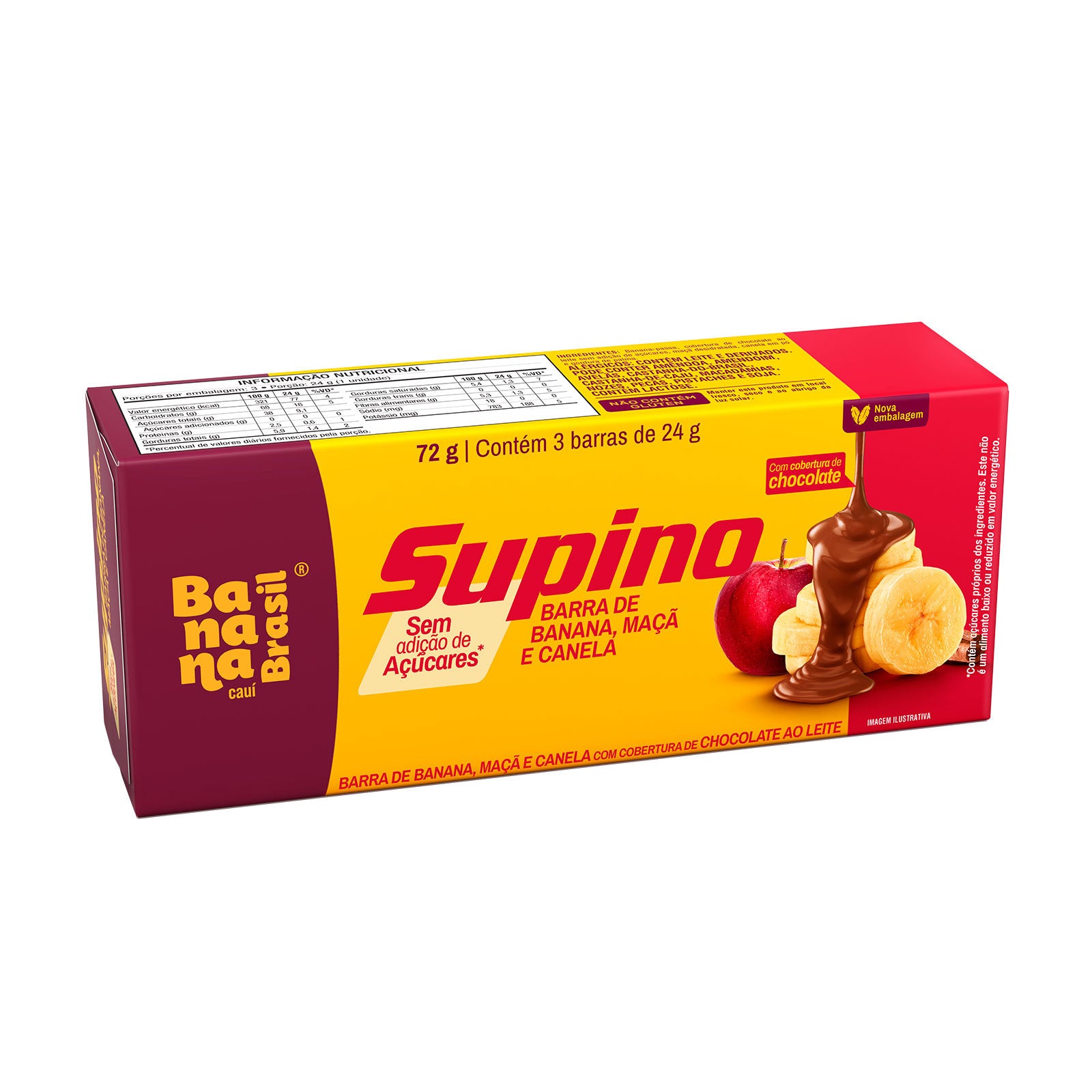 Banana Brasil Supino Zero - Banana Apple and Cinnamon - Box with 3 units of 24g