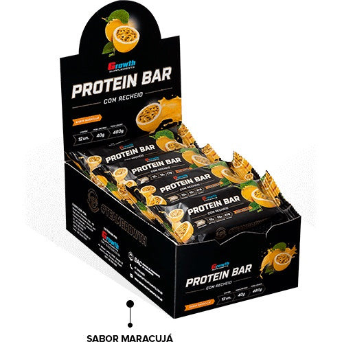 Growth Bar Protein Bar - White Chocolate with passion fruit filling 12 units x 40g each (480g) - Growth