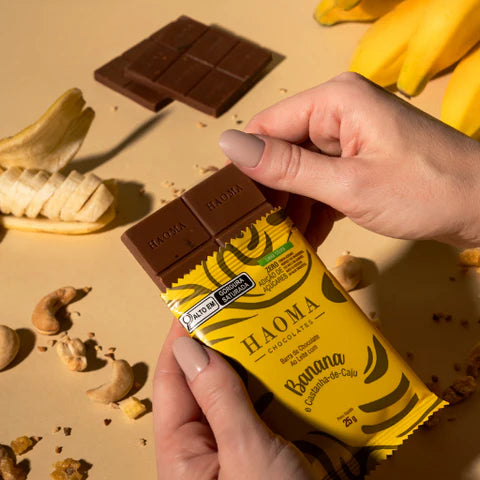Haoma Barra de Chocolate Banana e Castanha-de-Caju | Linha Stevia (75g)