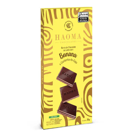 Haoma Barra de Chocolate Banana e Castanha-de-Caju | Linha Stevia (75g)
