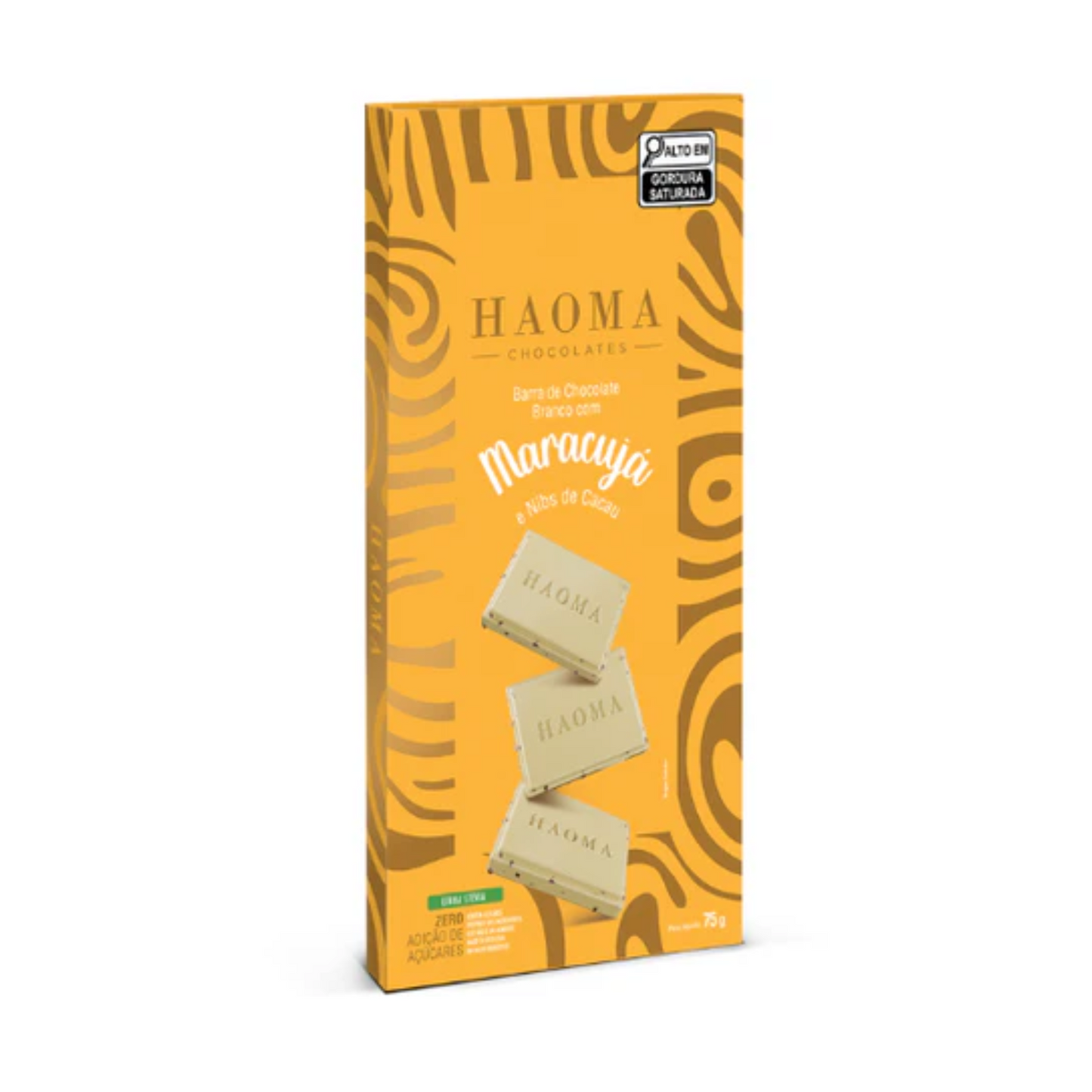 Haoma Barra de Chocolate Branco com Maracujá e Nibs de Cacau | Linha Stevia (75g)